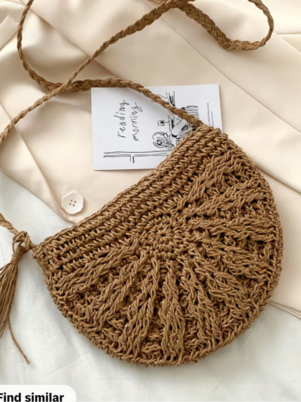 Woven Tassel Crossbody Bag - Brown